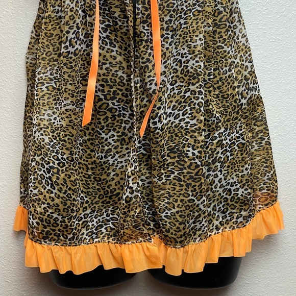 Y2k Vtg Victoria's Secret cheetah/orange ruffle print lace lingerie dress sz 34B - Picture 3 of 12